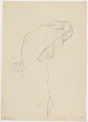 Gebeugter nackter Greis nach rechts